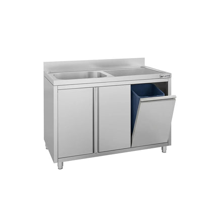 GGM Gastro Commercial Sink Cabinet ECO - 1200x700mm - with waste bin & 1 bowl left-hand