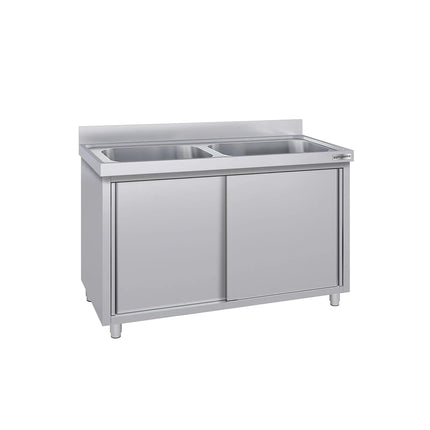 GGM Gastro Commercial Sink Cabinet ECO - 1400x600mm - with 2 bowls centre