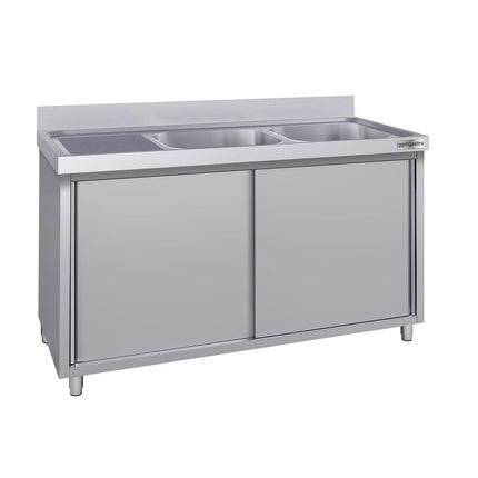 GGM Gastro Commercial Sink Cabinet ECO - 1600x700mm - with 2 bowls right-hand