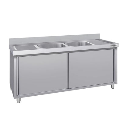 GGM Gastro Commercial Sink Cabinet ECO - 1800x600mm - with 2 bowls centre