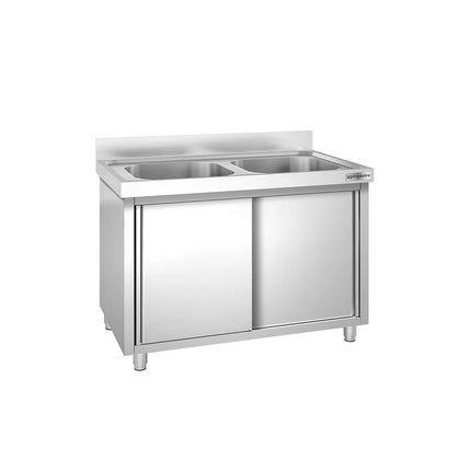GGM Gastro Commercial Sink Cabinet PREMIUM - 1200x700mm - with 2 bowls centre