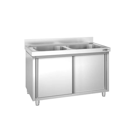 GGM Gastro Commercial Sink Cabinet PREMIUM - 1400x600mm - with 2 bowls centre