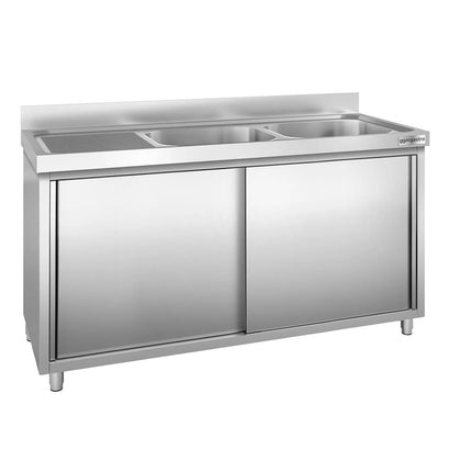 GGM Gastro Commercial Sink Cabinet PREMIUM - 2000x700mm - with 2 bowls right-hand