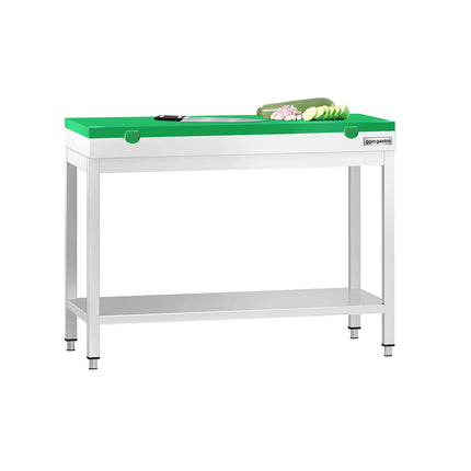 GGM Gastro Commercial Stainless Steel Centre Table PREMIUM - 1000x700mm - with Undershelf - with Green Chopping Board