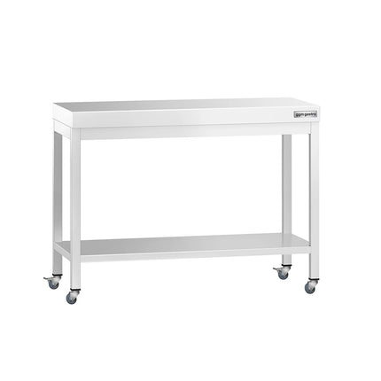 GGM Gastro Commercial Stainless Steel Centre Table PREMIUM - 1000x700mm - with Undershelf - with Wheels