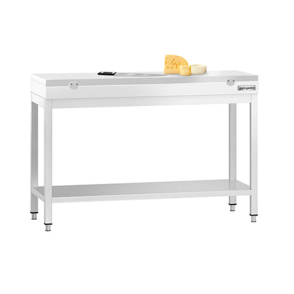 GGM Gastro Commercial Stainless Steel Centre Table PREMIUM - 1200x600mm - with Undershelf - with Additional Undershelf (mid-shelf) - with Green/Red/White Chopping Board