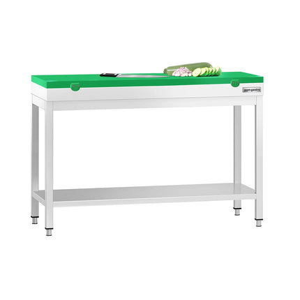GGM Gastro Commercial Stainless Steel Centre Table PREMIUM - 1200x700mm - with Undershelf - with Green Chopping Board
