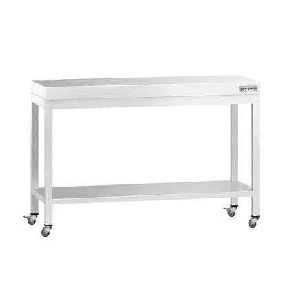GGM Gastro Commercial Stainless Steel Centre Table PREMIUM - 1200x800mm - with Undershelf - with 2 Undershelves - with Wheels
