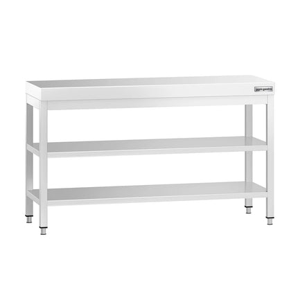 GGM Gastro Commercial Stainless Steel Centre Table PREMIUM - 1400x600mm - with Undershelf - with 2 Undershelves - with Cross Bracing