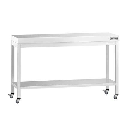 GGM Gastro Commercial Stainless Steel Centre Table PREMIUM - 1400x700mm - with Undershelf - with Wheels