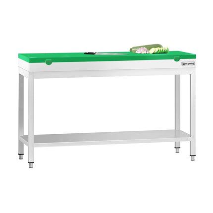 GGM Gastro Commercial Stainless Steel Centre Table PREMIUM - 1400x700mm - with Undershelf - with Green Chopping Board
