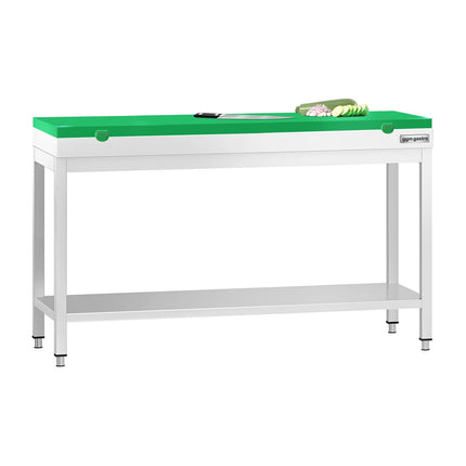 GGM Gastro Commercial Stainless Steel Centre Table PREMIUM - 1500x700mm - with Undershelf - with Green Chopping Board