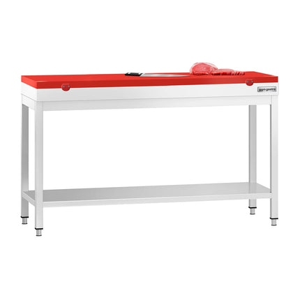 GGM Gastro Commercial Stainless Steel Centre Table PREMIUM - 1500x700mm - with Undershelf - with 2 Undershelves - with Red Chopping Board