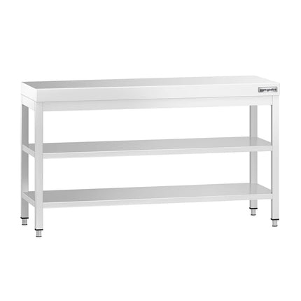 GGM Gastro Commercial Stainless Steel Centre Table PREMIUM - 1500x800mm - with Undershelf - with 2 Undershelves - with Cross Bracing