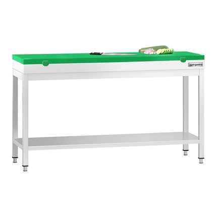 GGM Gastro Commercial Stainless Steel Centre Table PREMIUM - 1600x600mm - with Undershelf - with Green Chopping Board