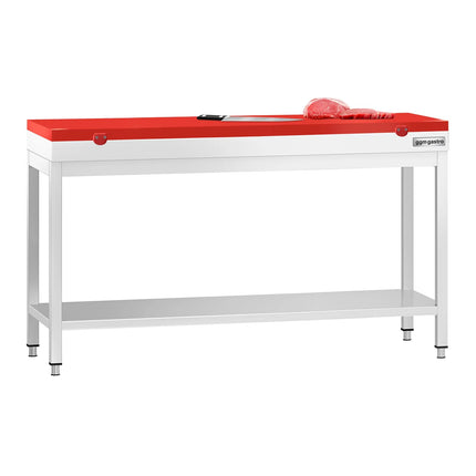 GGM Gastro Commercial Stainless Steel Centre Table PREMIUM - 1600x600mm - with Undershelf - with 2 Undershelves - with Cross Bracing - with Red Chopping Board