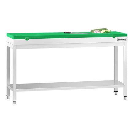 GGM Gastro Commercial Stainless Steel Centre Table PREMIUM - 1800x600mm - with Undershelf - with Green Chopping Board