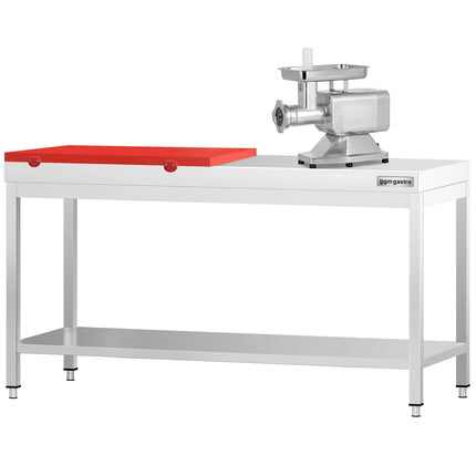 GGM Gastro Commercial Stainless Steel Centre Table PREMIUM - 2000x800mm - with Undershelf - with Cross Bracing - with Red Chopping Board