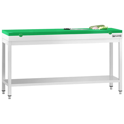 GGM Gastro Commercial Stainless Steel Centre Table PREMIUM - 2000x800mm - with Undershelf - with Green Chopping Board