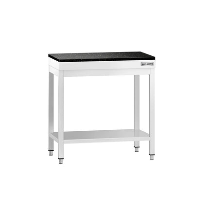 GGM Gastro Commercial Stainless Steel Centre Table PREMIUM - 600x600mm - with Undershelf - with Granite Worktop
