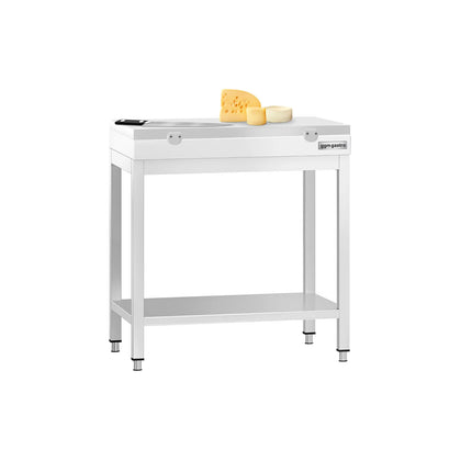 GGM Gastro Commercial Stainless Steel Centre Table PREMIUM - 600x600mm - with Undershelf - with 2 Undershelves - with White Chopping Board