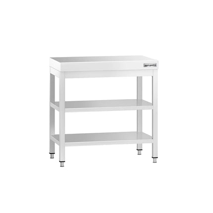 GGM Gastro Commercial Stainless Steel Centre Table PREMIUM - 600x600mm - with Undershelf - with 2 Undershelves - with Cross Bracing