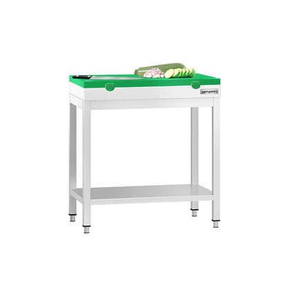 GGM Gastro Commercial Stainless Steel Centre Table PREMIUM - 600x700mm - with Undershelf - with Green Chopping Board