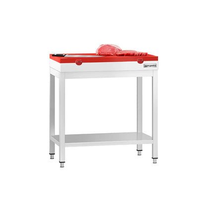 GGM Gastro Commercial Stainless Steel Centre Table PREMIUM - 600x700mm - with Undershelf - with Cross Bracing - with Red Chopping Board