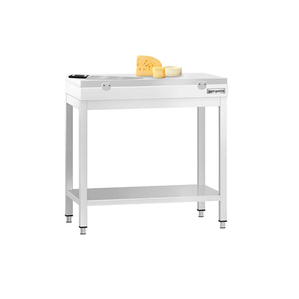 GGM Gastro Commercial Stainless Steel Centre Table PREMIUM - 700x600mm - with Undershelf - with Green/Red/White Chopping Board (White)