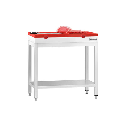 GGM Gastro Commercial Stainless Steel Centre Table PREMIUM - 700x600mm - with Undershelf - with 2 Undershelves - with Green/Red/White Chopping Board