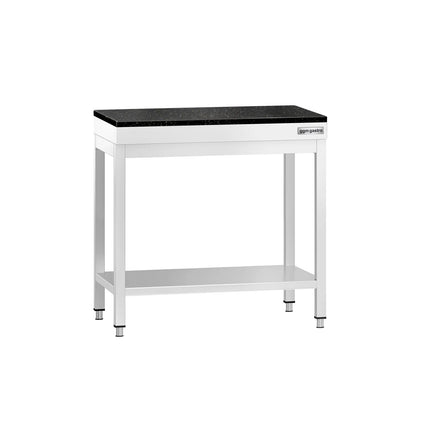 GGM Gastro Commercial Stainless Steel Centre Table PREMIUM - 700x600mm - with Undershelf - with 2 Undershelves - with Granite Worktop