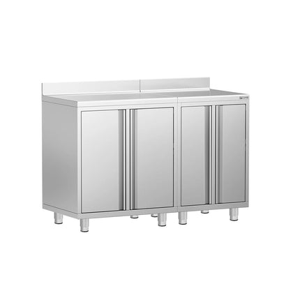 GGM Gastro Commercial Stainless Steel Coffee Station & Worktop Floor Cupboard - for Coffee Machine - 1400x600mm - with 4 Double Doors - with Rear Upstand