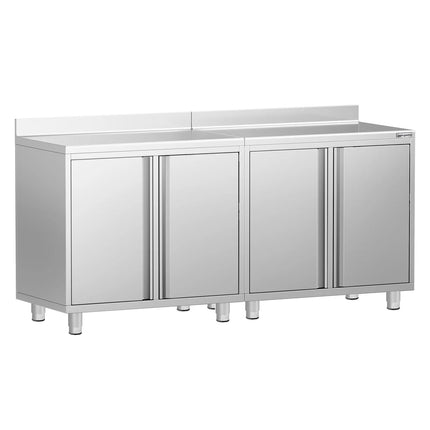 GGM Gastro Commercial Stainless Steel Coffee Station & Worktop Floor Cupboard - for Coffee Machine - 2000x600mm - with 4 Double Doors - with Rear Upstand