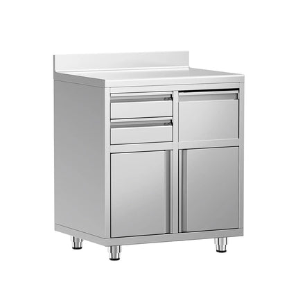 GGM Gastro Commercial Stainless Steel Coffee Station & Worktop Floor Cupboard - for Coffee Machine - 800x600mm - with 2 Drawers & Double Doors & Upstand