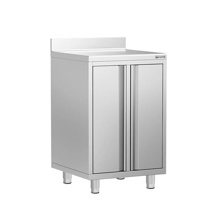 GGM Gastro Commercial Stainless Steel Coffee Station & Worktop Floor Cupboard - for Coffee Machine - 600x600mm - with 2 Double Doors - with Rear Upstand