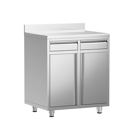 GGM Gastro Commercial Stainless Steel Coffee Station & Worktop Floor Cupboard - for Coffee Machine - 800x600mm - Hinged Double Door - Upstand - 2 Drawers