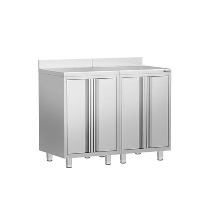 GGM Gastro Commercial Stainless Steel Coffee Station & Worktop Floor Cupboard - for Coffee Machine - 1200x600mm - with 2 Double Doors - with Rear Upstand