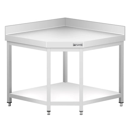 GGM Gastro Commercial Stainless Steel Corner Table PREMIUM - 1000x600mm - with Undershelf - with Rear Upstand