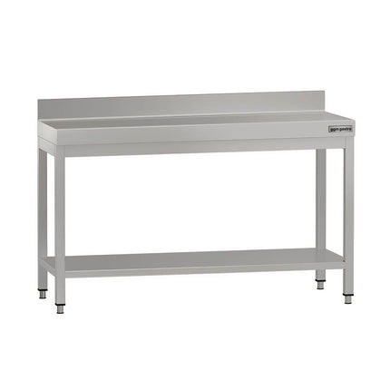 GGM Gastro Commercial Stainless Steel Table with Upstand ECO - 1400x600mm - with Undershelf - with Rear Upstand