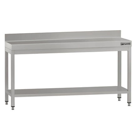 GGM Gastro Commercial Stainless Steel Table with Upstand ECO - 2000x600mm - with Undershelf - with Rear Upstand - with Cross Bracing