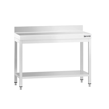 GGM Gastro Commercial Stainless Steel Table with Upstand PREMIUM - 1000x700mm - with Undershelf - with Rear Upstand - with Cross Bracing