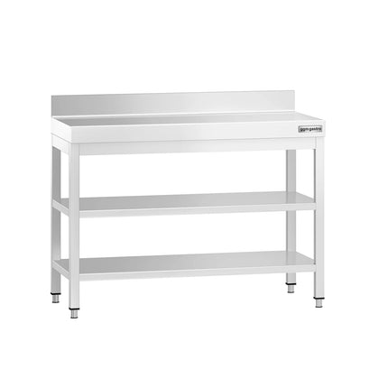 GGM Gastro Commercial Stainless Steel Table with Upstand PREMIUM - 1000x700mm - with Undershelf - with Rear Upstand - with Additional Undershelf (mid-shelf)
