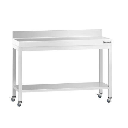 GGM Gastro Commercial Stainless Steel Table with Upstand PREMIUM - 1200x700mm - with Undershelf - with Rear Upstand - with Additional Undershelf (mid-shelf)