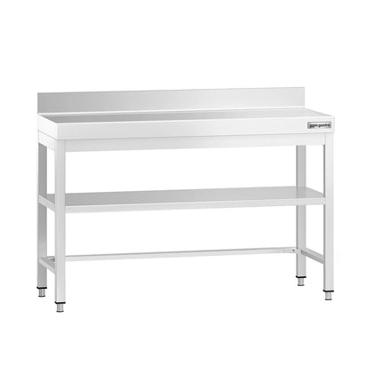 GGM Gastro Commercial Stainless Steel Table with Upstand PREMIUM - 1200x600mm - with Undershelf - with Rear Upstand - with Additional Undershelf (mid-shelf) - with Cross Bracing