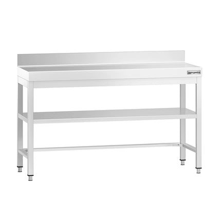 GGM Gastro Commercial Stainless Steel Table with Upstand PREMIUM - 1400x700mm - with Undershelf - with Rear Upstand - with Additional Undershelf (mid-shelf) - with Cross Bracing
