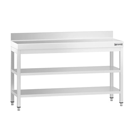 GGM Gastro Commercial Stainless Steel Table with Upstand PREMIUM - 1400x700mm - with Undershelf - with Rear Upstand - with Additional Undershelf (mid-shelf)
