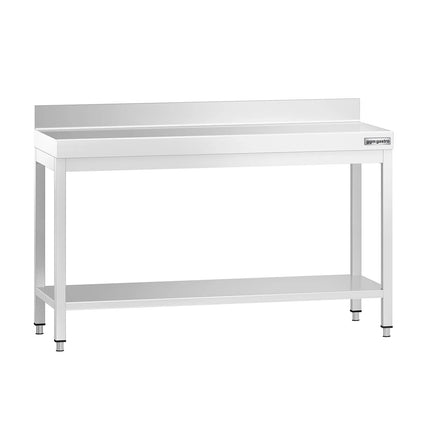 GGM Gastro Commercial Stainless Steel Table with Upstand PREMIUM - 1400x600mm - with Undershelf - with Rear Upstand - with Cross Bracing