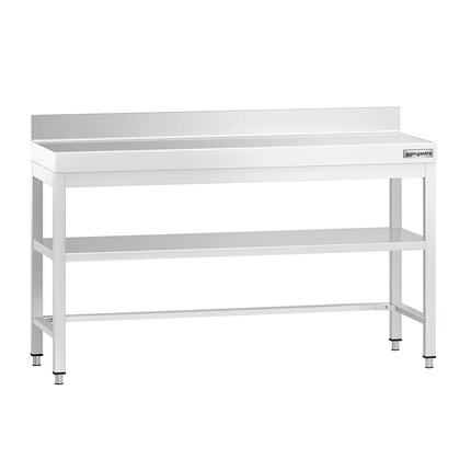 GGM Gastro Commercial Stainless Steel Table with Upstand PREMIUM - 1500x700mm - with Undershelf - with Rear Upstand - with Cross Bracing