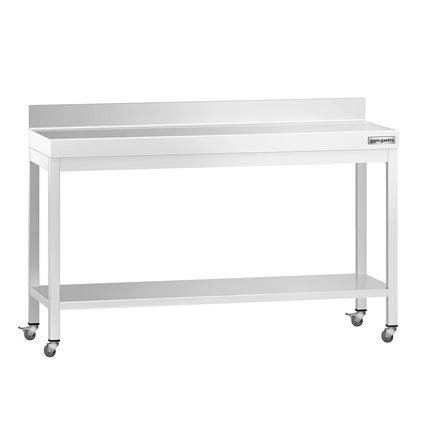 GGM Gastro Commercial Stainless Steel Table with Upstand PREMIUM - 1500x600mm - with Undershelf - with Rear Upstand - with Cross Bracing