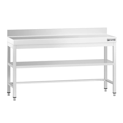 GGM Gastro Commercial Stainless Steel Table with Upstand PREMIUM - 1600x600mm - with Undershelf - with Rear Upstand - with Additional Undershelf (mid-shelf) - with Cross Bracing